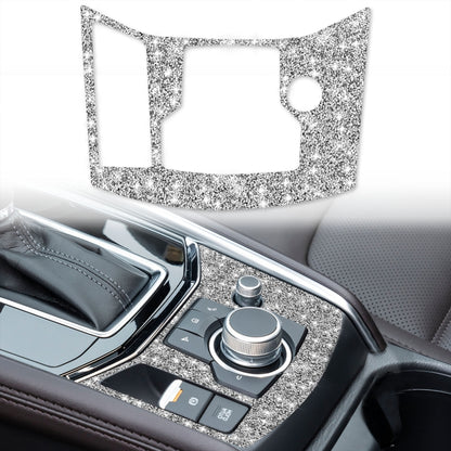 Diamond glitter silver handbrake panel sticker with cutouts and round knob hole