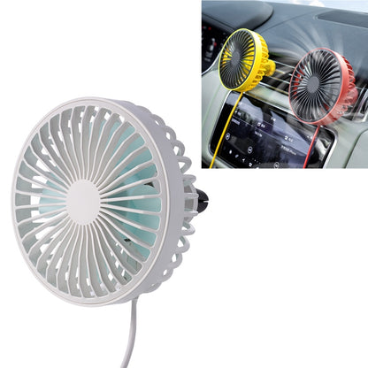 Portable car air outlet electric cooling fan with LED light, yellow and gray fan heads