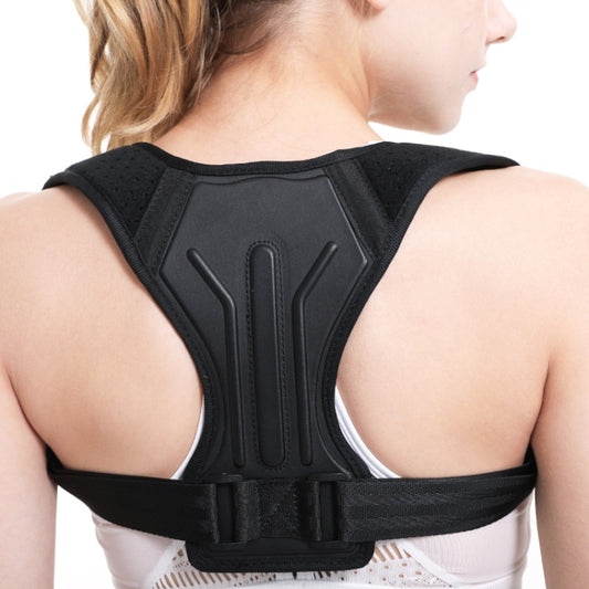 Black back posture support belt with vertical spine panel and adjustable straps
