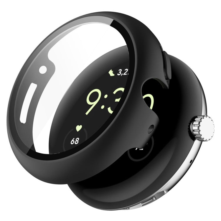 Black integrated protective watch case with clear tempered screen film overlay
