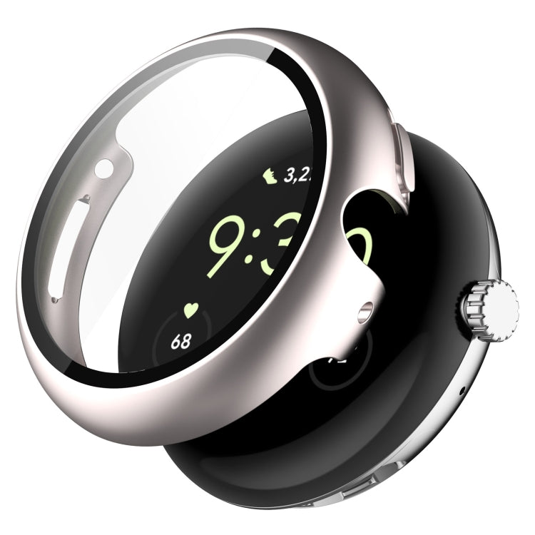 Protective watch case with integrated tempered film, black with silver edge, for Pixel Watch 2
