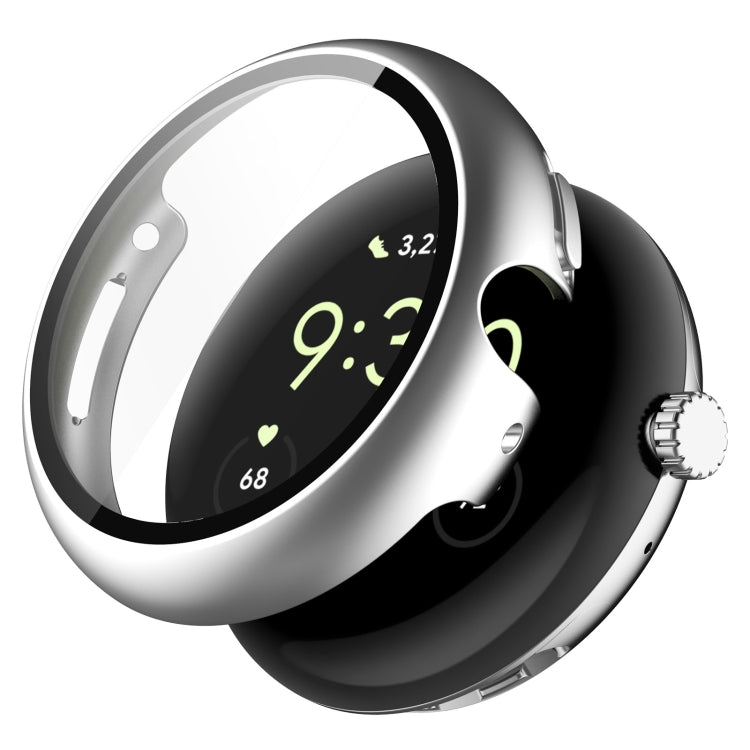 Protective watch case with integrated tempered film, black with silver edge, for smartwatch