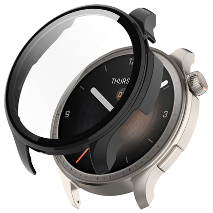 Black PC watch protective case with integrated tempered film, curved front shield