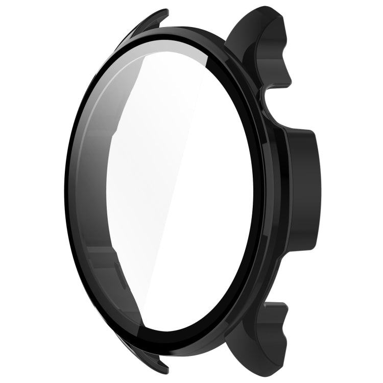 Black PC watch protective case with integrated tempered film, side profile shield