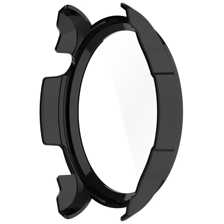 Black PC watch protective case with integrated tempered film, back-side shield view