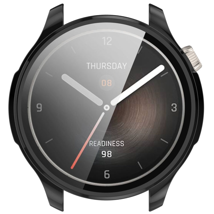 Black PC watch protective case with integrated tempered film, clear front overlay