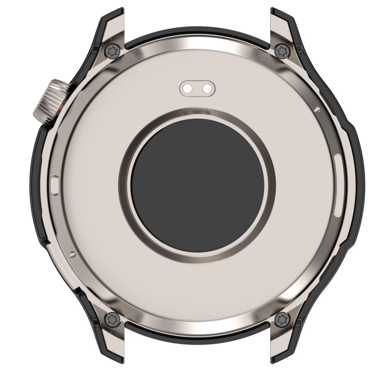 Ivory PC watch protective case frame with integrated tempered film, back cutout view