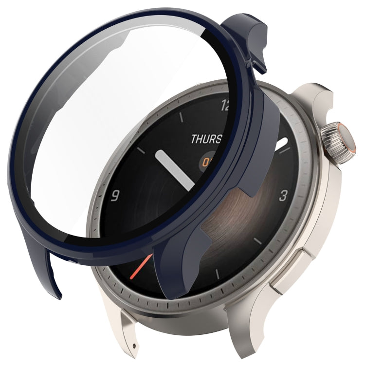 Ink blue PC watch protective case with integrated tempered film, curved front shield