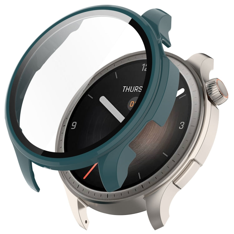 Pine green PC watch protective case with integrated tempered film, curved front shield