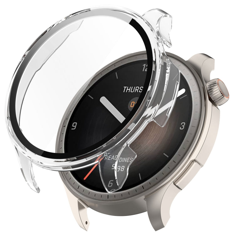 Transparent PC watch protective case with integrated tempered film, curved front shield