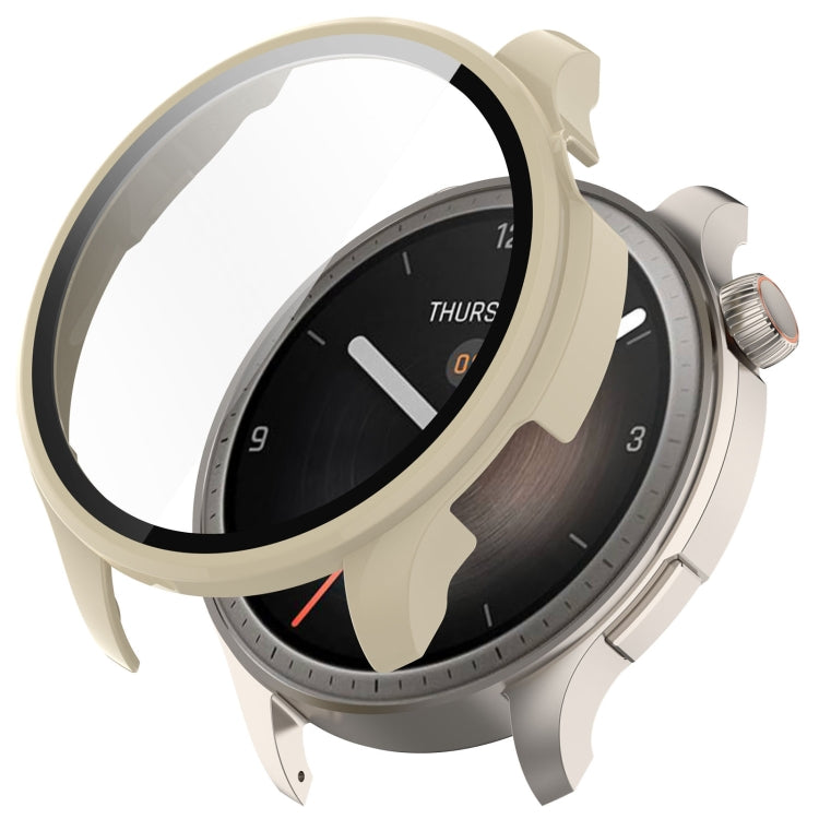 Ivory white PC watch protective case with integrated tempered film, curved front shield