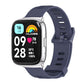 Midnight blue TPU watch band with ventilation holes and metal clasp, smartwatch front