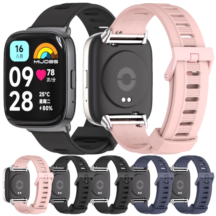 Set of TPU watch bands in black, pink, and blue with perforated straps and metal buckles