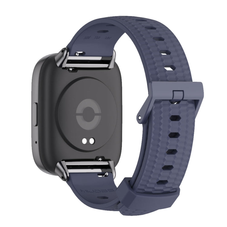 Honeycomb-texture TPU watch band in dark blue with metal clasp and strap holes