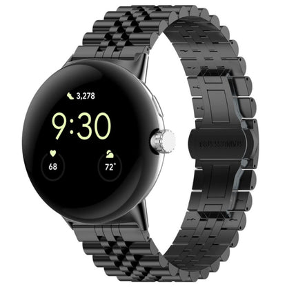 All-black stainless steel metal watch band with interlocking links and clasp