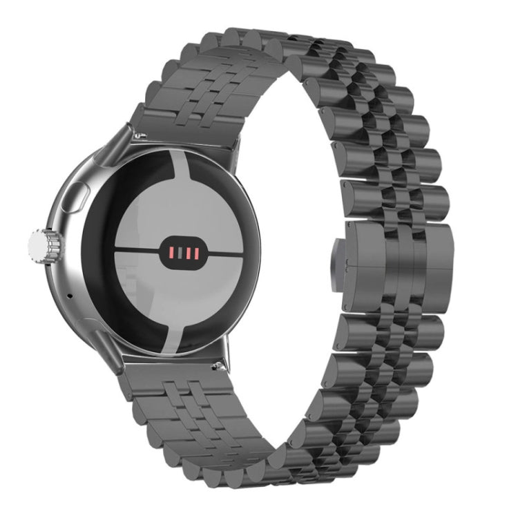 Matte black stainless steel metal watch band with interlocking links and clasp