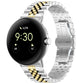 Two-tone stainless steel watch band with black and gold checkered link pattern, metal clasp