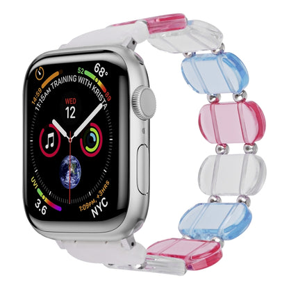 Transparent stretch resin watch band with pink and light blue alternating link sections
