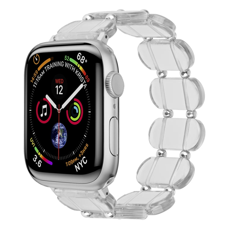 Clear resin watch band with oval links and silver-tone metal hardware.