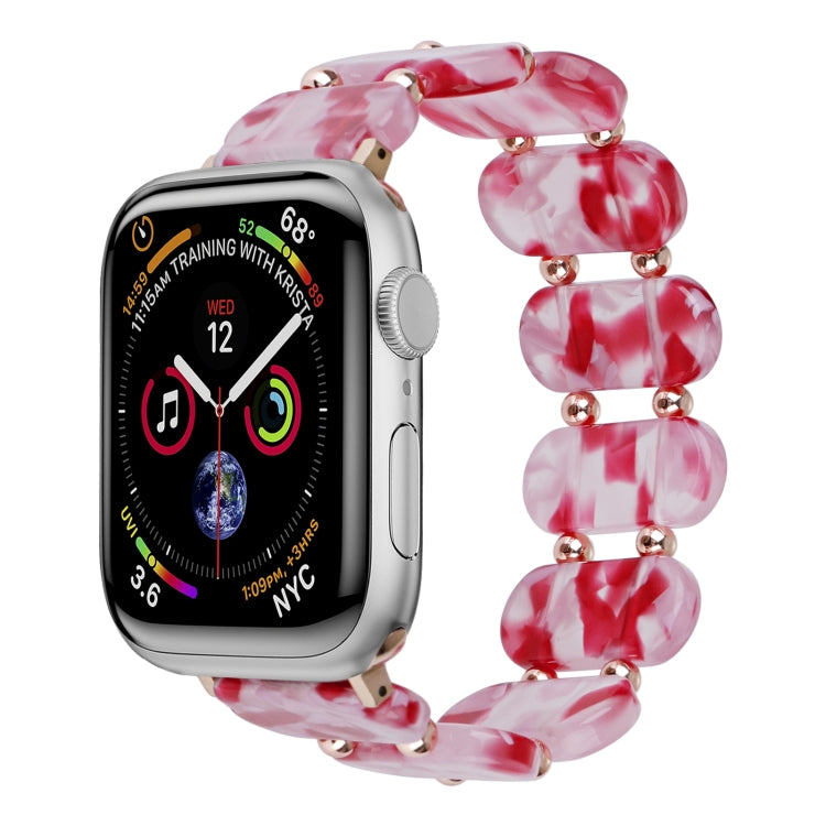 Stretch resin watch band for Apple Watch, transparent red/pink oval link design with metal pins