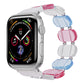 Stretch resin Apple Watch band with transparent pink, white, and blue links