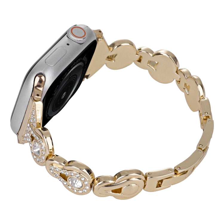 Gold metal watch band with rhinestone gourd links and oval center link for Apple Watch