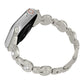 Silver diamond metal watch band with linked scallop charms and rhinestone accents