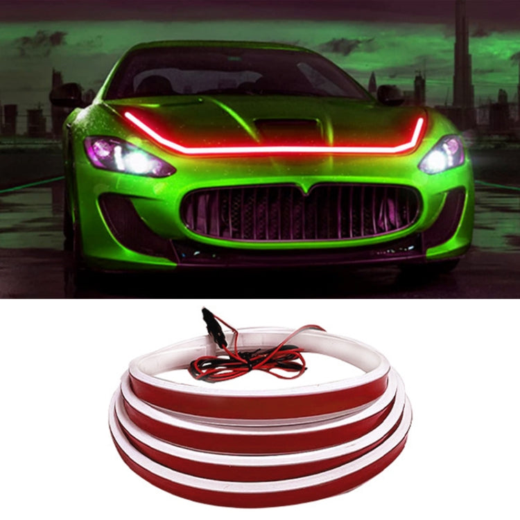 Red LED hood light strip set with attached wires for car installation
