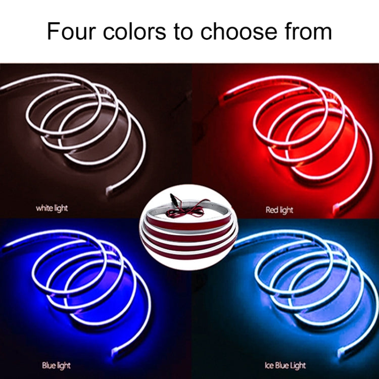 Car LED hood light strips in multiple colors: white, red, blue, and ice blue