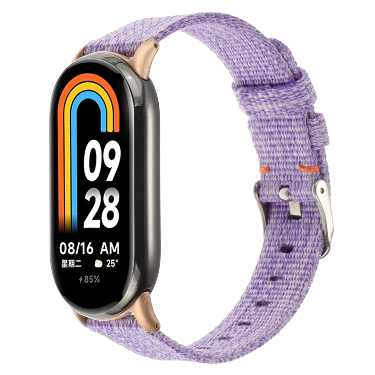 Lavender purple nylon canvas watch band with metal buckle and strap holes