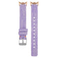 Lavender purple nylon canvas watch band with metal buckle, shown front and back