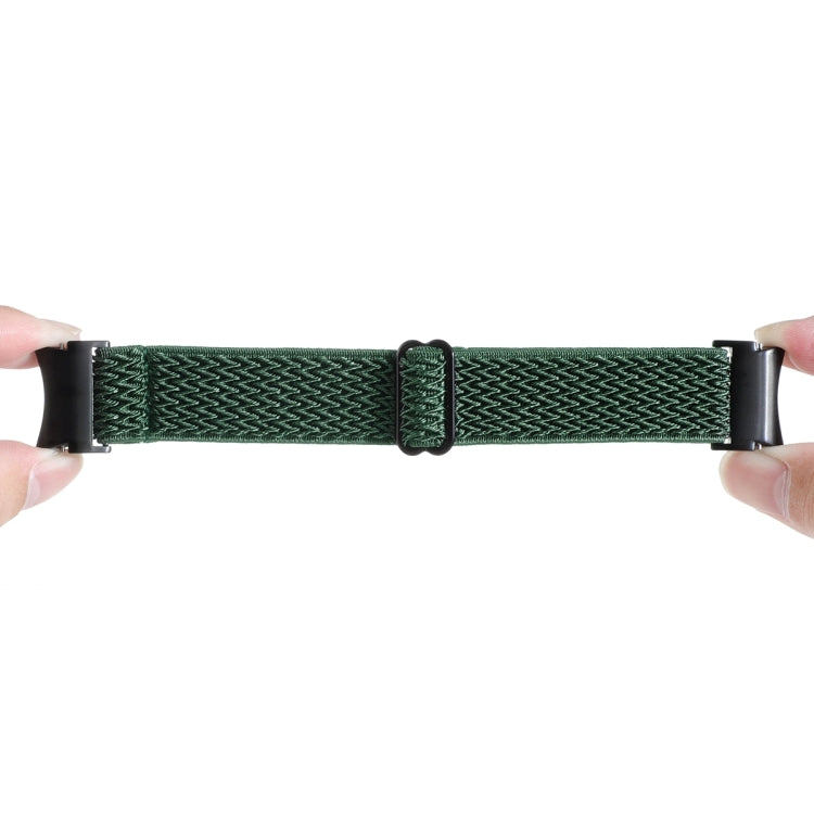 Green braided nylon watch band strap with black buckle and keeper, for Samsung Galaxy Watch