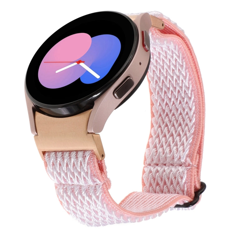 Braided nylon watch band with white and light pink zigzag weave, for Samsung Galaxy Watch