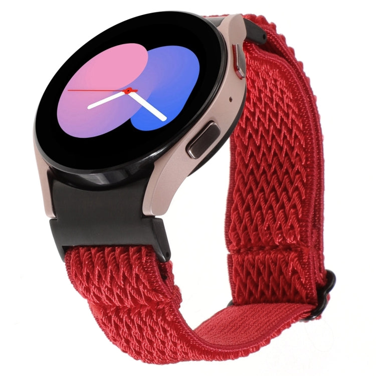 Braided nylon watch band in red zigzag weave, with loop-and-pin clasp, for Samsung Galaxy Watch