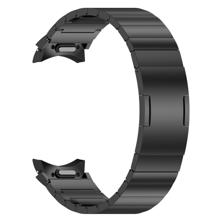 Dark gray metal watch band with one-bead link design and clasp-side end piece