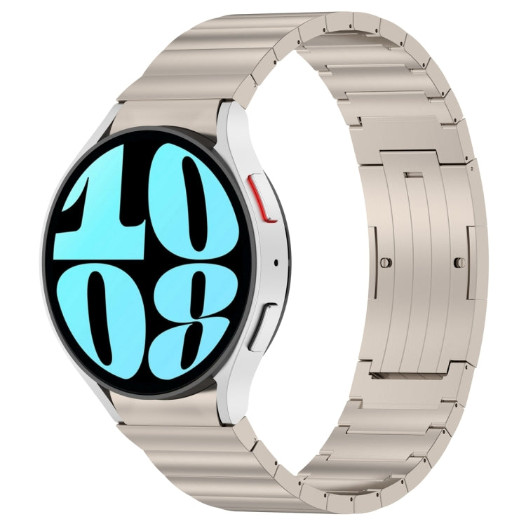 Silver metal watch band with one-bead link design for Galaxy Watch, angled view
