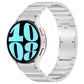 Silver metal watch band with one-bead link design, close-up of curved strap