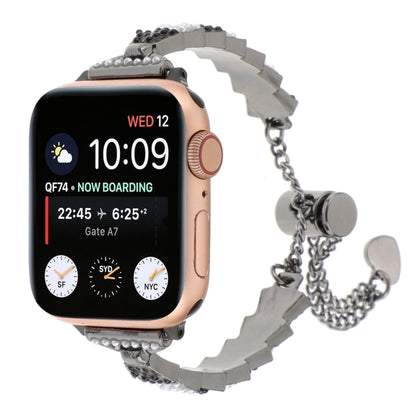 Silver shell-bead chain smartwatch bracelet with heart charms and round clasp