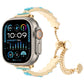 Gold shell-bead chain metal watch band for Apple Watch with blue bead accents