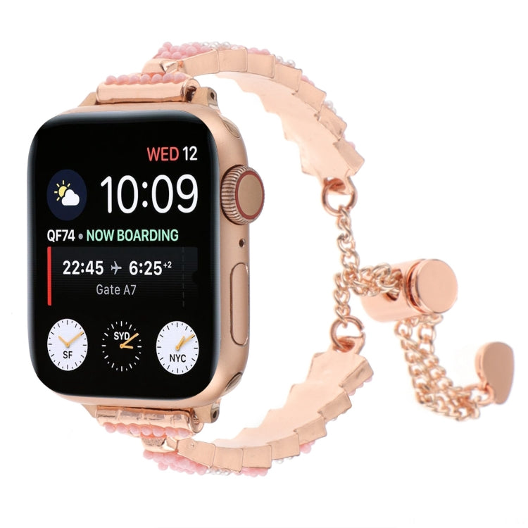 Shell bead chain metal watch band for Apple Watch, rose gold with pink shell beads
