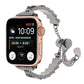 Shell bead chain metal watch band for Apple Watch, silver metal with dark shell beads