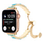 Shell-bead metal watch strap for Apple Watch, gold-tone chain with blue bead accents