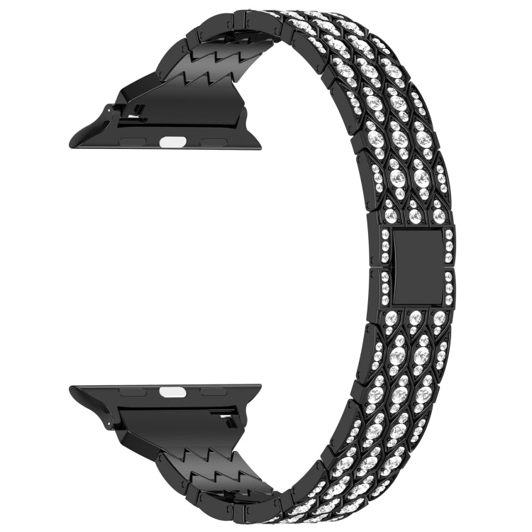 Black metal watch band with rhinestone devil-eye face details and zigzag links