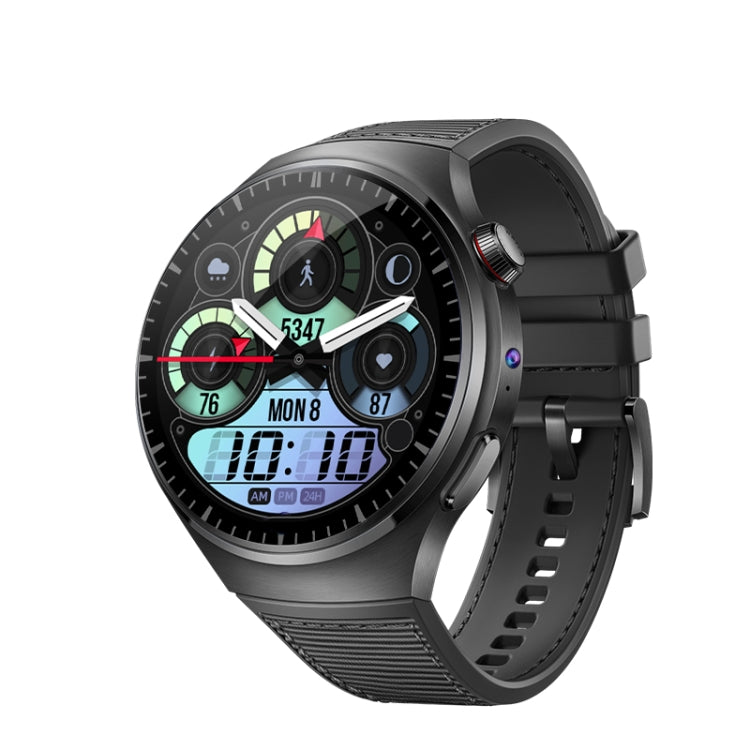 1.53-inch smart watch with front camera support, black face and black silicone strap