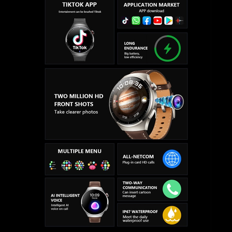 1.53-inch smart watch with front camera support, screen displaying app icons and status