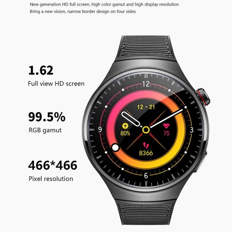 1.53-inch smart watch with front camera support, black face with colorful gauges and ring