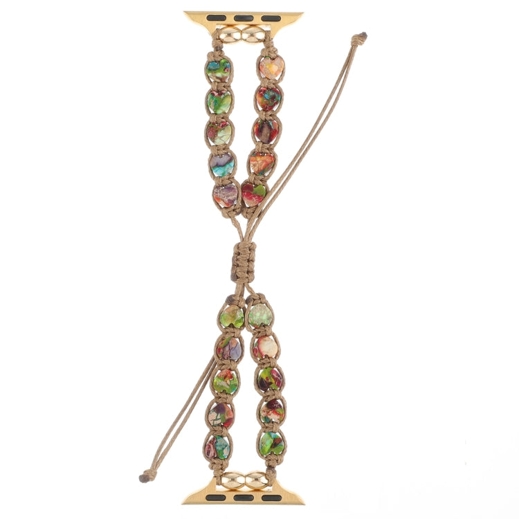 Heart-stone drawstring watch band with multicolor oval heart links