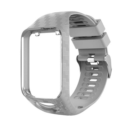 Grey textured watch strap with buckle and clasp for Tomtom Radium carving-style watch