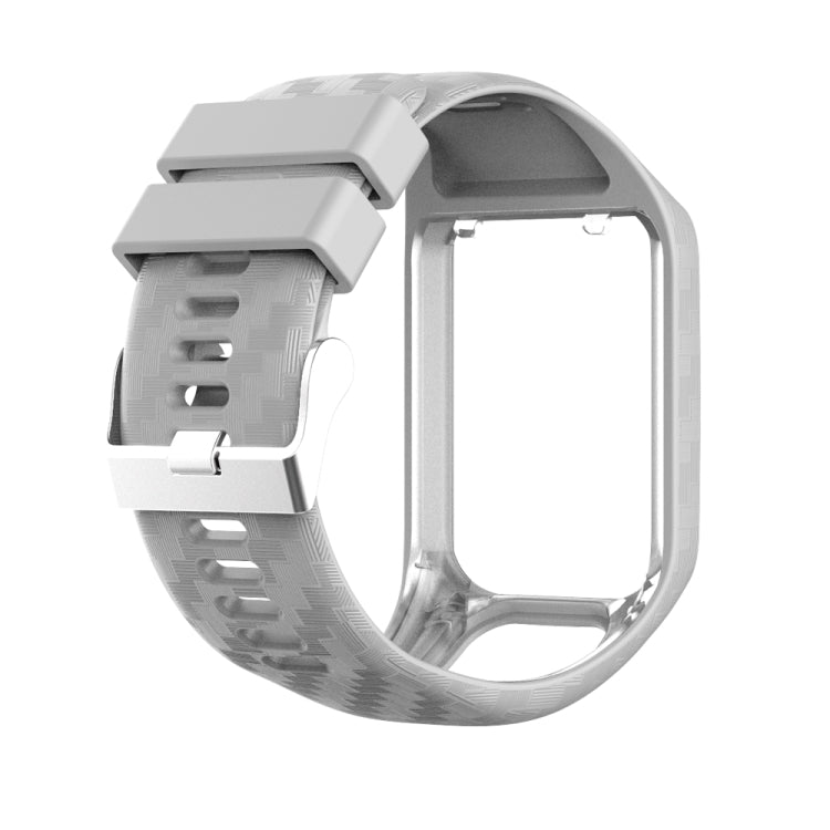 Light grey watch strap view with clasp mounts and textured silicone band for Tomtom Radium