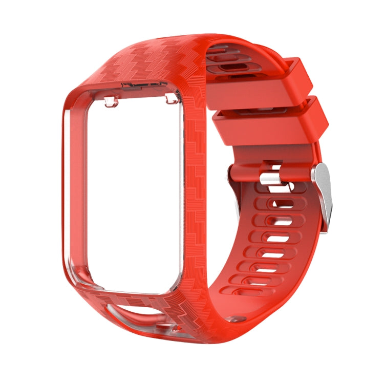 Red textured watch strap with connector pins and adjustable buckle for Tomtom Radium